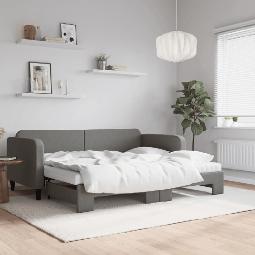 VidaXL Divano Letto Estraibile Materassi Grigio Scuro 90x200cm Tessuto