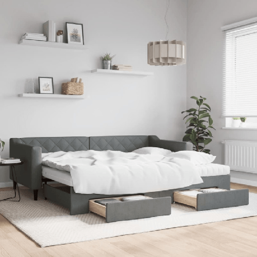 VidaXL Divano Letto Estraibile Cassetti Grigio Scuro 90x200cm Tessuto