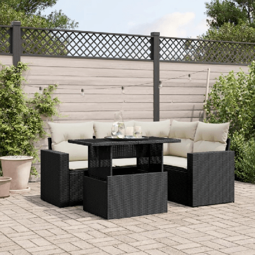 vidaXL Set Divani da Giardino 5 pz con Cuscini in Polyrattan Nero