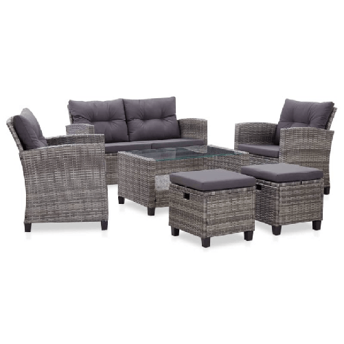 vidaXL Set Divani da Giardino 6 pz con Cuscini Polyrattan Grigio Scuro