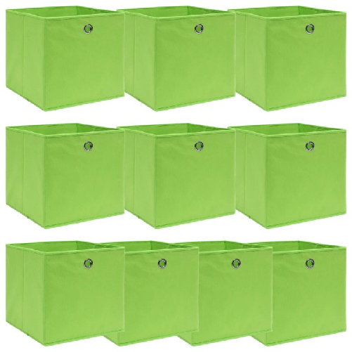 vidaXL Scatole Portaoggetti 10pz Verdi 32x32x32 cm Tessuto