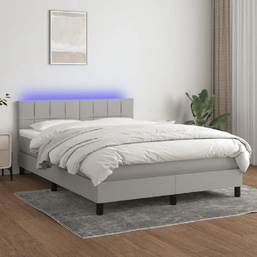 VidaXL Letto a Molle Materasso e LED Grigio Chiaro 140x200 cm Tessuto