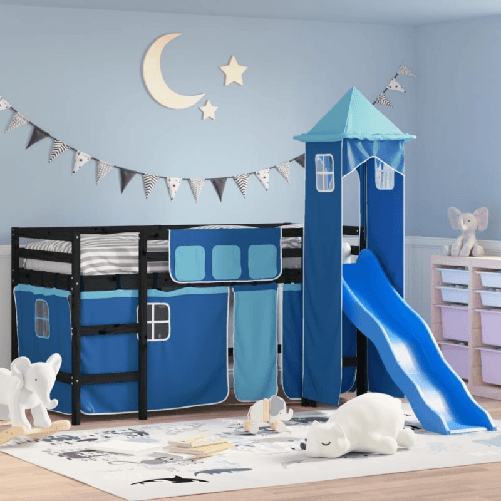 VidaXL Letto a Soppalco con Torre Bambini Blu 90x190cm Massello Pino