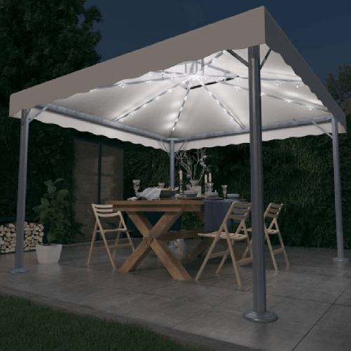 vidaXL Gazebo con Stringa di Luci LED 300x300 cm Crema in Alluminio