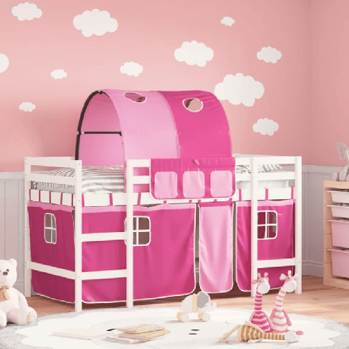 VidaXL Letto a Soppalco con Tunnel Bambini Rosa 90x200cm Massello Pino