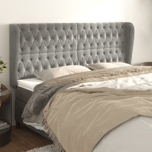 Testiera ad Orecchio Grigio Chiaro 203x23x118/128 cm in Velluto