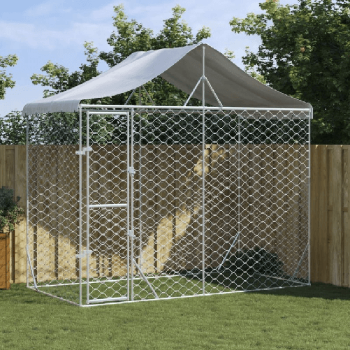 vidaXL Cuccia Cani da Esterno Tetto Argento 3x1,5x2,5m Acciaio Zincato