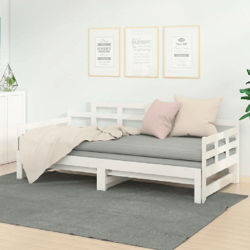 VidaXL Dormeuse Estraibile Bianca Legno Massello di Pino 2x(90x190) cm