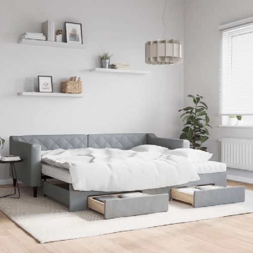 VidaXL Divano Letto Estraibile Cassetti Grigio Chiaro 90x200cm Tessuto