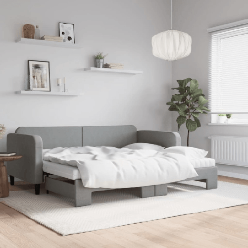 VidaXL Divano Letto Estraibile Materassi Grigio Chiaro 90x200 Tessuto