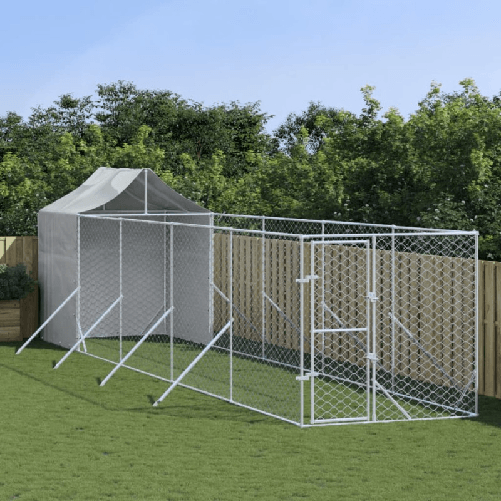vidaXL Cuccia Cani da Esterno Tetto Argento 2x10x2,5 m Acciaio Zincato