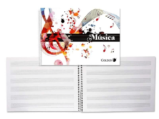 Golden Quaderno musicale dorato - 20 fogli - spaziatura 3 mm - carta da 100 gr