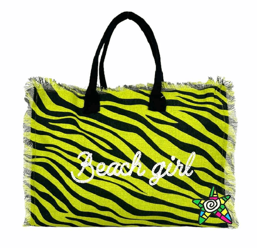 Giovanile Borsa Mare con chiusura lampo misura 48x38x16cm cotone canvas 100% spiaggia stampe colore verde a strisce