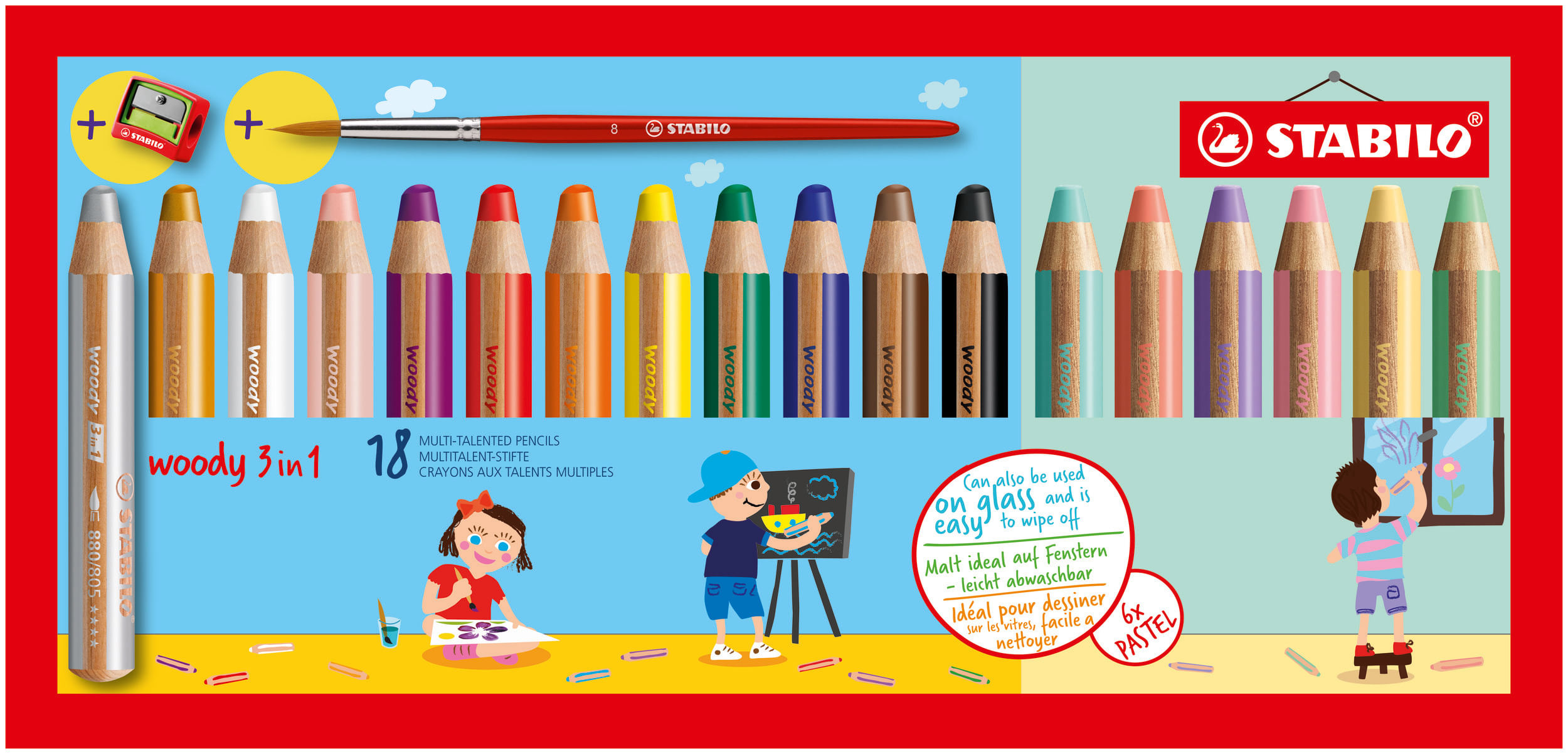 STABILO woody 3 in 1 Multicolore 18 pz