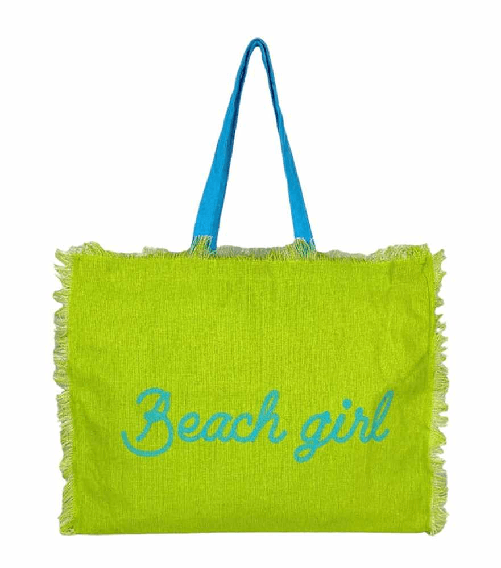 Giovanile Borsa Mare con chiusura lampo misura 48x38x16cm cotone canvas 100% spiaggia stampe colore Lime Beach Girl