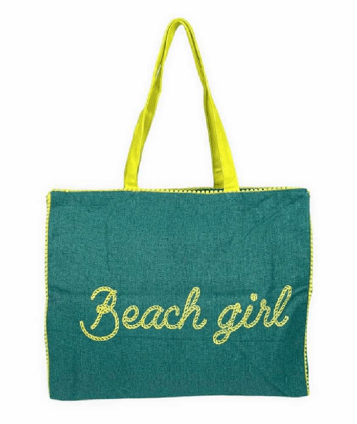 Giovanile Borsa Mare con chiusura lampo misura 48x38x16cm cotone canvas 100% spiaggia stampe colore Verde Beach Girl