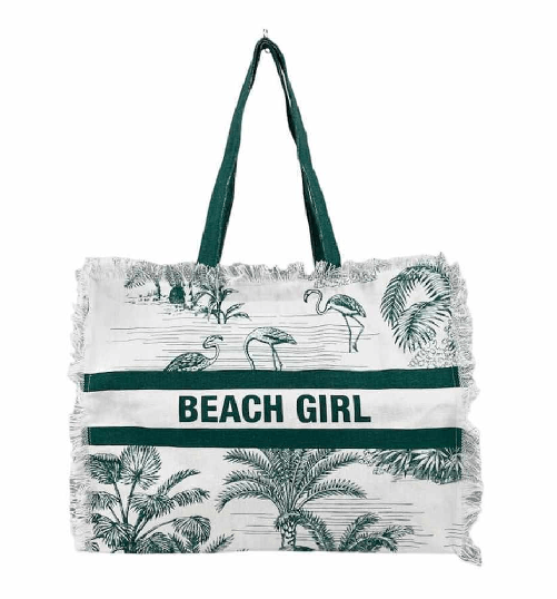 Giovanile Borsa Mare con chiusura lampo misura 48x38x16cm cotone canvas 100% spiaggia stampe colore Wild Verde