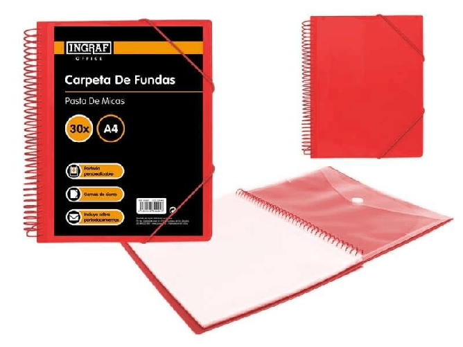 Ingraf Cartella 30 Copertine con Busta Copri - Polipropilene Rigido - Spirale in Plastica Indeformabile - Apertura a 360