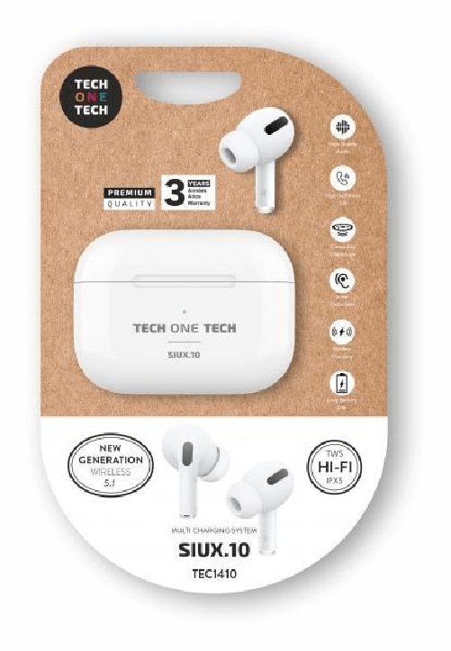 Cuffie Bluetooth wireless TechOneTech TWS - Fino a 30 ore di riproduzione - IPX5 - Colore bianco