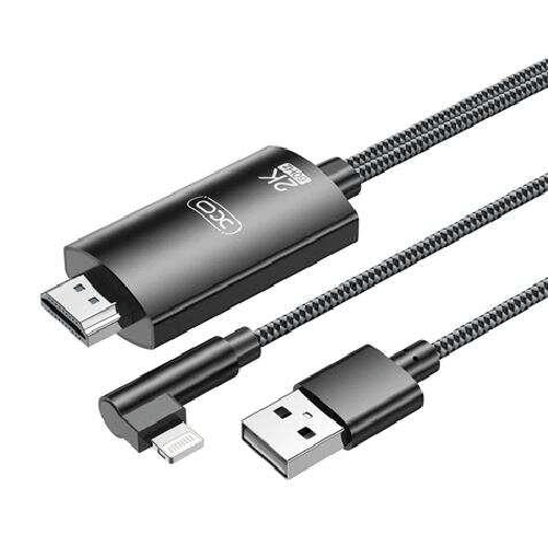 Cavo adattatore XO da Lightning a HDMI - Lunghezza 18 m - Supporto risoluzione 2K(60Hz)/1080P - Scambio dati e audio - Alimentazione USB - Colore nero