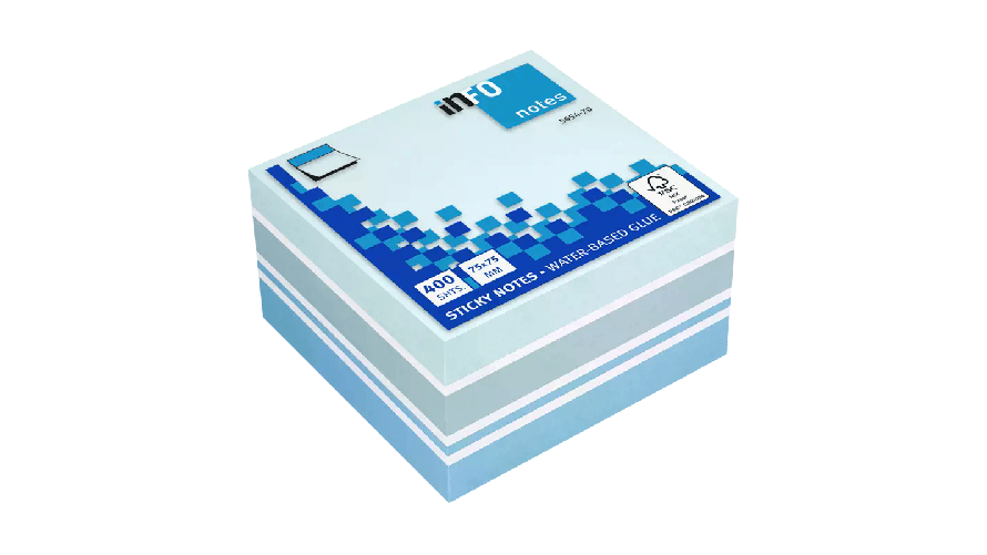 Global Notes inFO Cubo da 400 foglietti adesivi 75 x 75 mm - Certificazione FSC - Colori blu riciclato blu pastello blu ultra e bianco
