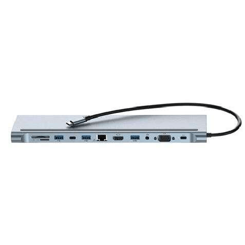 XO 12 in 1 USB-C 3.0 sibilo con 2x USB-A 3.0, 2x USB 2.0, 1x HDMI, 1x RJ-45, 1x VGA, 1x USB-C 100W, 1x dati USB-C, 1x Mi