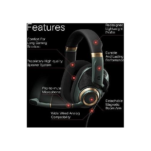 Sennheiser Epos-Sennheiser H6PRO Open Auricolare Cablato a Padiglione da Gaming Nero-Oro-Verde EPOS H6PRO Open Auricolare Cablato A Padiglione Giocare