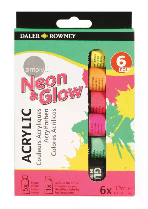 Daler Rowney Simply Confezione da 6 colori acrilici - 12 ml - Colori neon assortiti