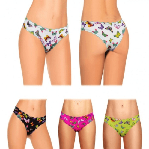 Trade Shop Traesio-pack 12 Slip Brasiliana Drappeggiato Con Farfalle In Quattro Colori - L-xl