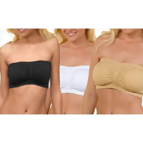 Trade Shop Traesio-set 3 Reggiseni A Fascia Top Bra Reggiseno Push Up Imbottito Senza Spalline Bandeau - L Trade Shop Traesio-set 3 Reggiseni A Fas
