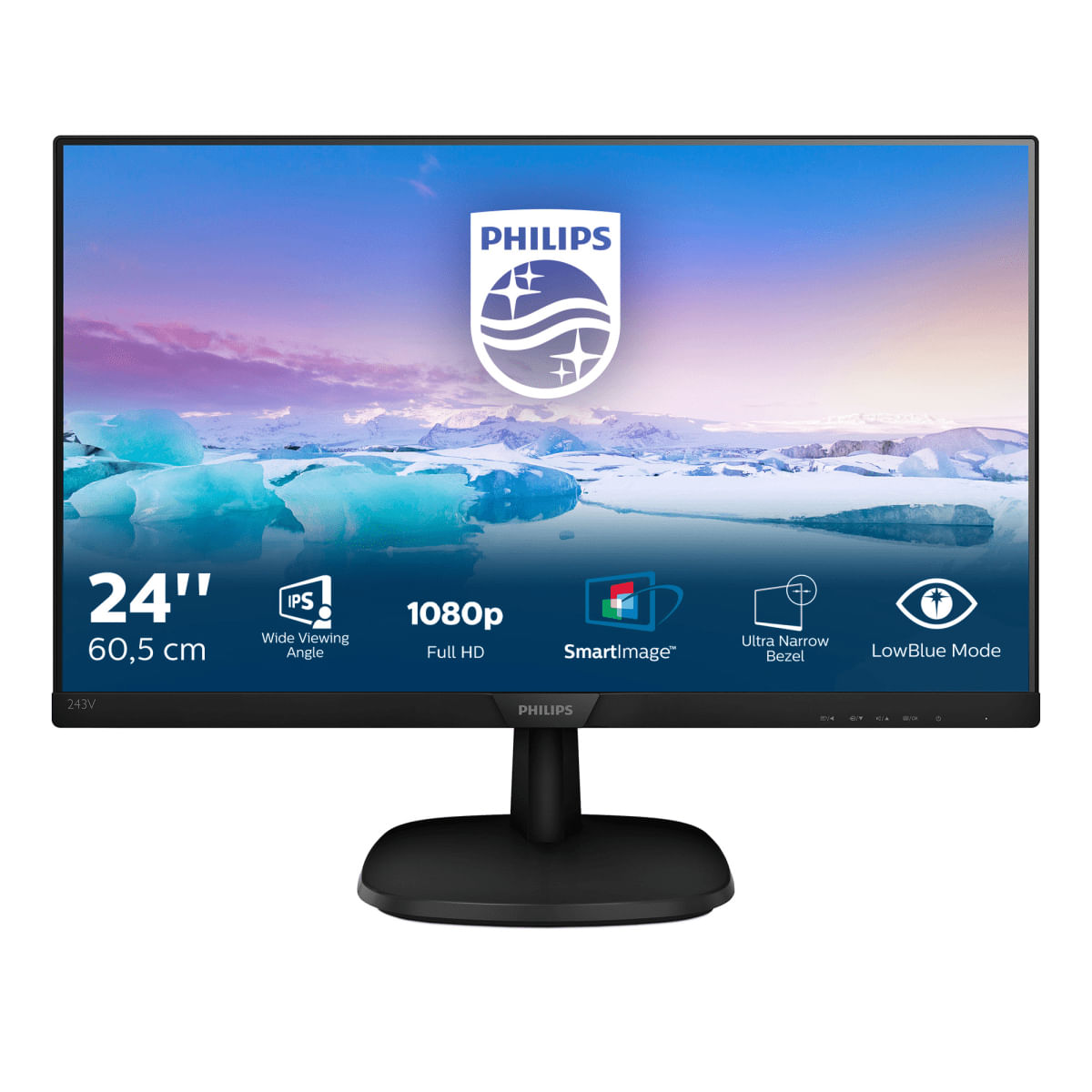 Philips Monitor Flat 24'' V-line 243V7QJABF Led Full HD IPS 1000:1 Tempo di risposta 4 ms Philips V Line Monitor LCD Full HD 243V7QJABF/00
