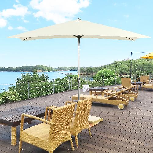 Outsunny Ombrellone 2x3 m Rettangolare, in Alluminio Metallo e Poliestere con Angolo Regolabile, Bianco Crema e Nero