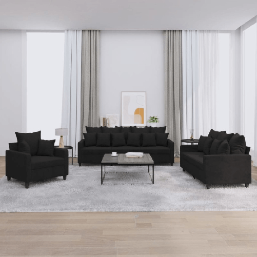 vidaXL Set di Divani 3 pz con Cuscini Nero in Velluto