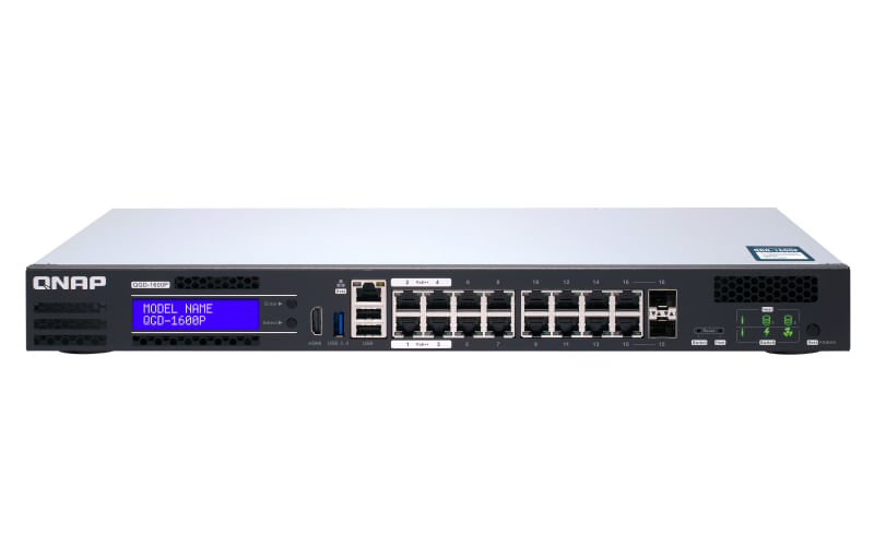 QNAP EDGE Guardian 1600P 16 1GbE PoE ports with 2 RJ45 and SFP combo port. 370W PoE power budget Intel CeleronJ4115 2 X QNAP QGD-1600P Gestito Gigabit