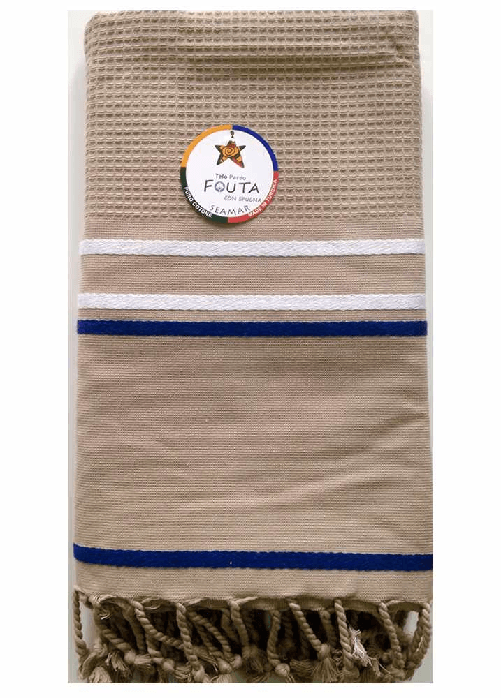 Telo Mare Fouta cotone spugna Nido D'ape misura 90 x 160cm più frange colore Tortora