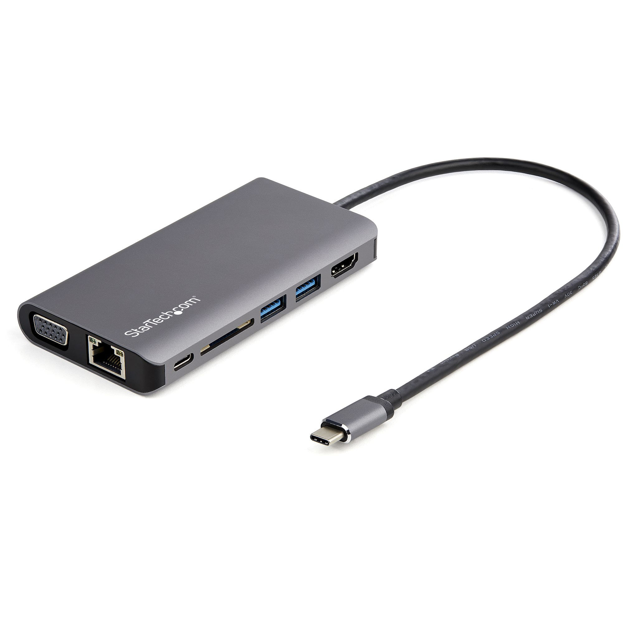 StarTech.com Adattatore multiporta USB C - Mini dock da viaggio USB-C con HDMI 4K o VGA 1080p - Hub USB 3.0 3x, SD, GbE, audio, pass-through PD da 100
