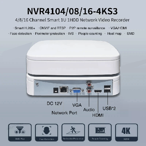 Nvr Dahua 16Ch 12Mp Hdmi/Vga Eptz 1Hdd 2Usb 1Lan 12Vdc/10W
