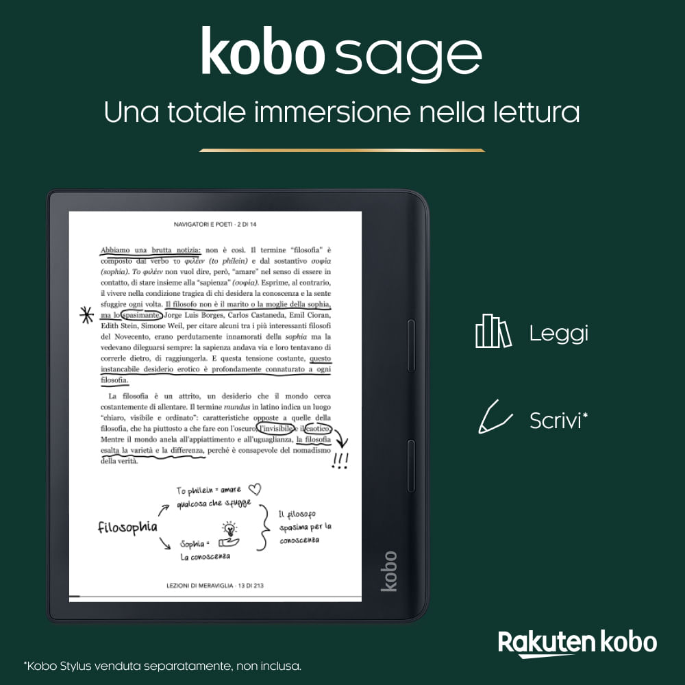 Kobo Rakuten Kobo Sage lettore e-book Touch screen 32 GB Wi-Fi Nero Rakuten Kobo Sage lettore e-book Touch screen 32 GB Wi-Fi Nero