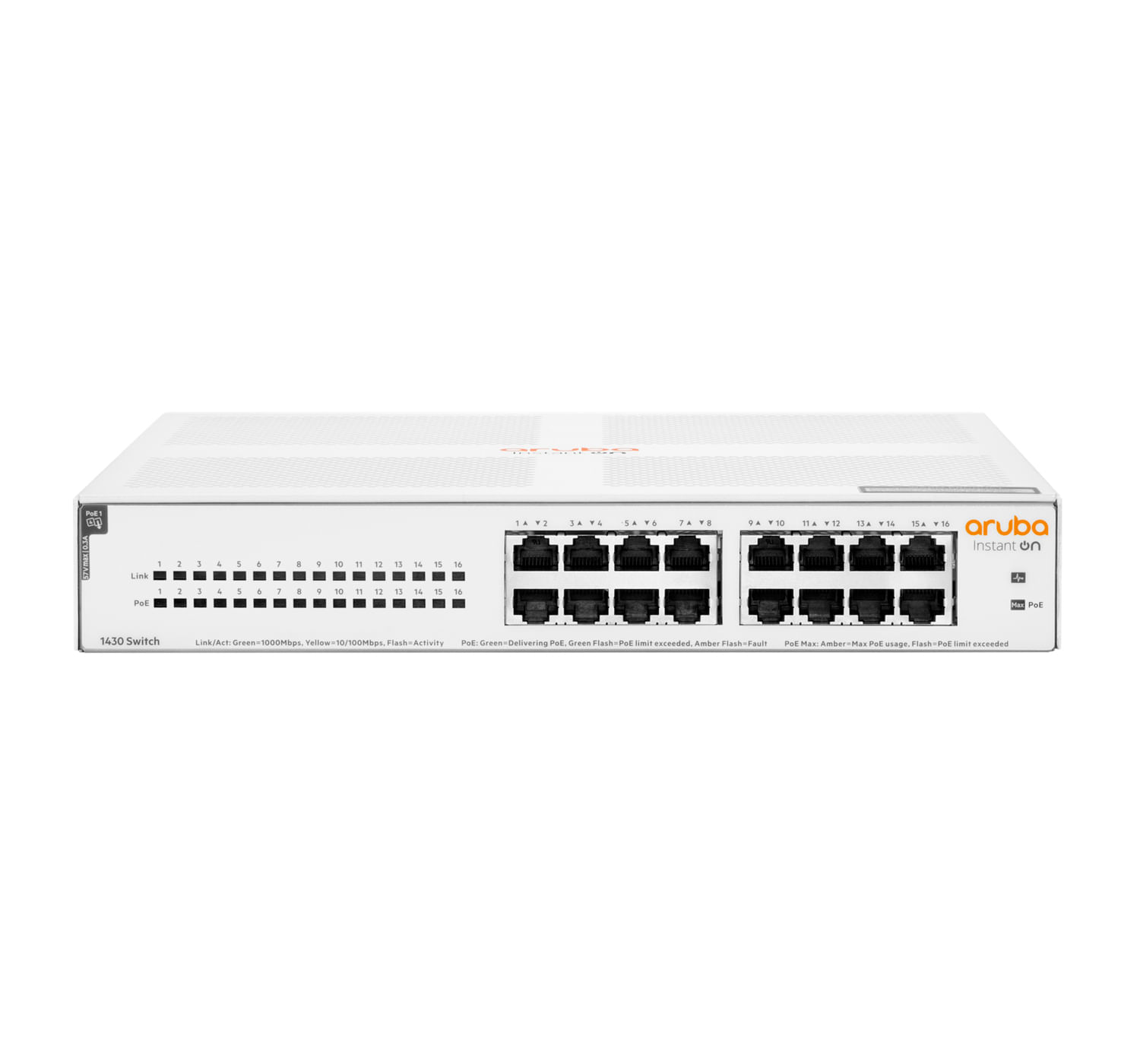 HPE Aruba Networking Aruba Instant On 1430 16G Class4 PoE 124W Non gestito L2 Gigabit Ethernet (10/100/1000) Supporto Power over Ethernet (PoE) 1U Bia