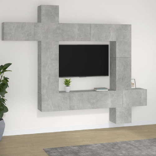 vidaXL Set di Mobili Porta TV 9 pz Grigio Cemento in Legno Ingegnerizzato