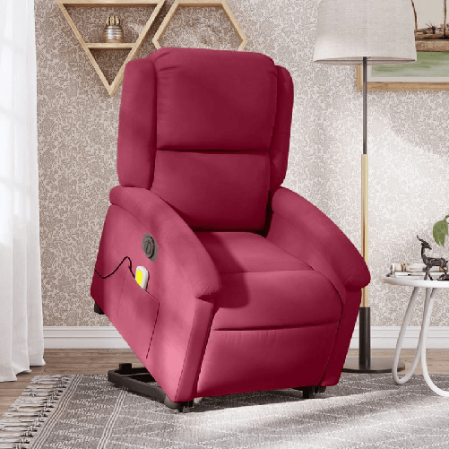 vidaXL Poltrona Alzapersona Massaggiante Elettrica Rosso Vino Velluto
