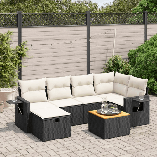 vidaXL Set Divani da Giardino con Cuscini 7pz Nero Polyrattan