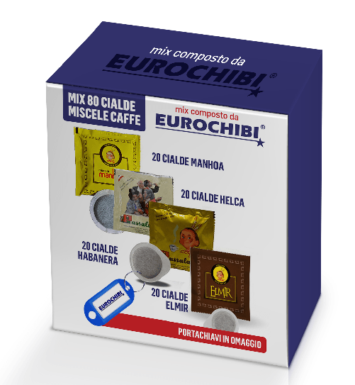 MIX 80 CIALDE CAFFÈ PASSALACQUA - 20 MANHOA - 20 HELCA - 20 HABANERA - 20 ELMIR con 1 ESCLUSIVO PORTACHIAVI EUROCHIBI