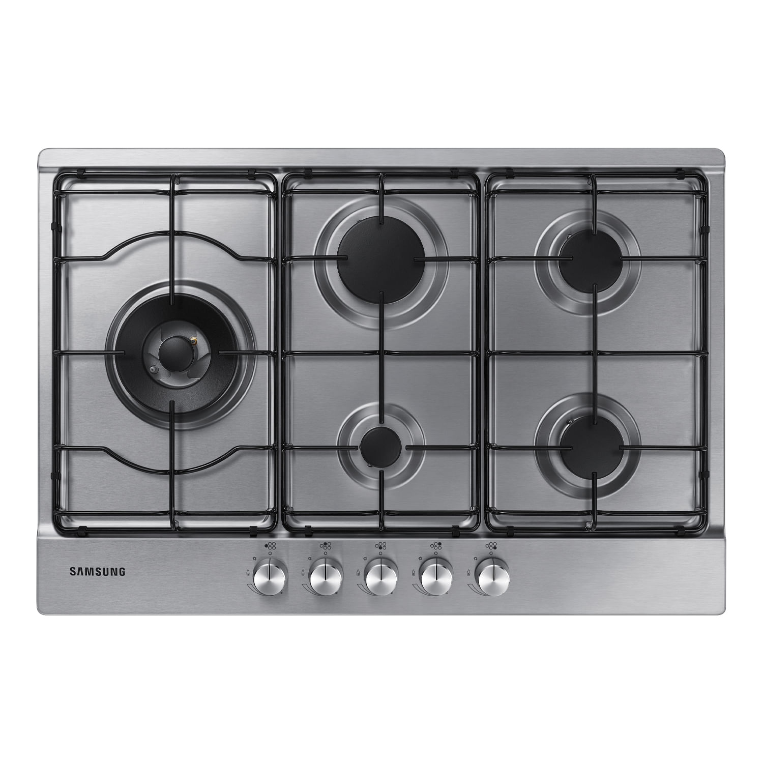 Samsung NA75M3130AS Piano Cottura a Gas 5 Zone 1 Tripla Corona Griglie in Piattina Smaltata 75 cm Acciaio Inox