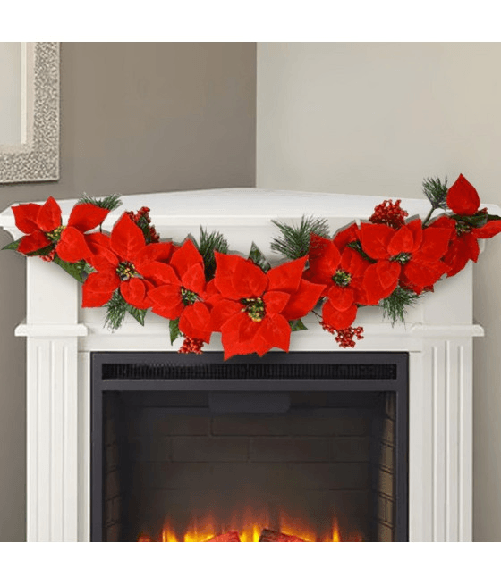 Trade Shop Traesio-ghirlanda Natalizia Con Stella Di Natale 5 Fiori Decorazioni Natalizie Casa -