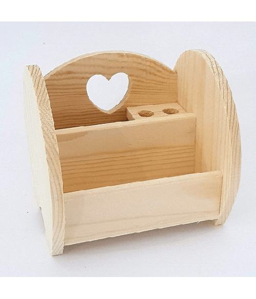 Portapenne Tondo Cuore Legno Organizzatore Scrivania Portaoggetti Matite Ufficio Casa -