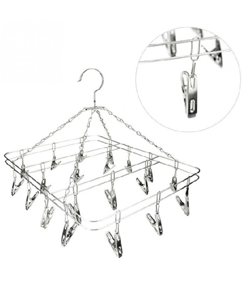 Trade Shop Traesio-stendibiancheria 18 Mollette Rettangolare 39x29cm In Acciaio Stendino Biancheria -