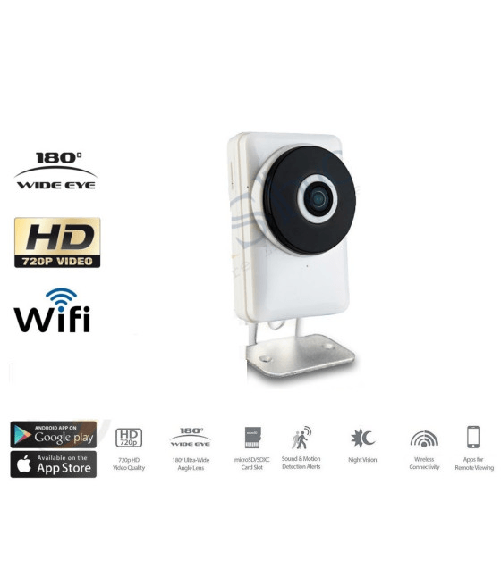Trade Shop Traesio-telecamera Ip Cam 1 Mpx 720p Wireless Wifi Registra Micro Sd Wide Eye 180 Gradi -