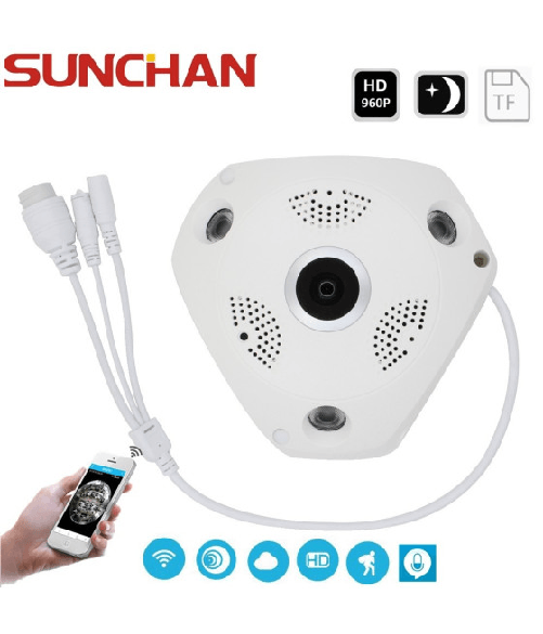 Trade Shop Traesio-telecamera Wifi Panoramica Ip Grandangolo 360° Vrcam Fisheye 4 Telecamere In 1 -