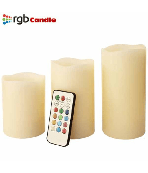 Trade Shop Traesio-tre Candele Led Senza Fiamma Con Telecomando Rgb Vera Cera Profumate A Vaniglia -